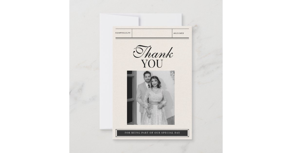 Classic Minimalist Elegant Photo Wedding Thank You Card | Zazzle