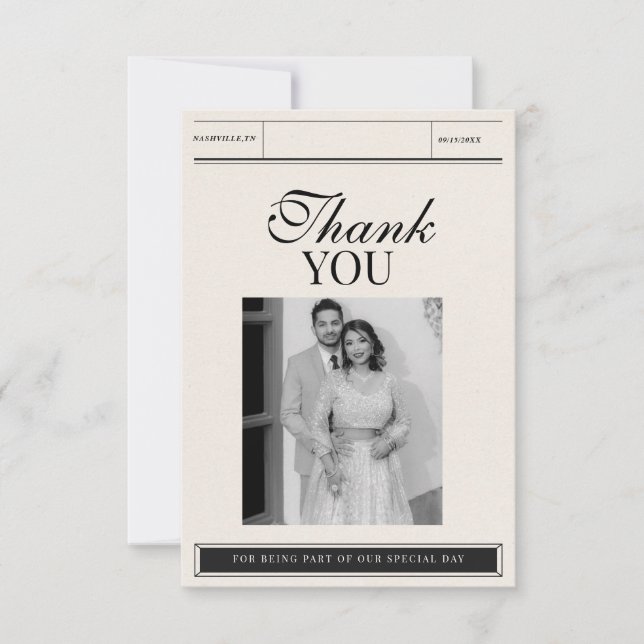 Classic Minimalist Elegant Photo Wedding  Thank You Card (Front)