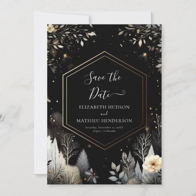 Classic Minimalist Enchanted Forest Wedding Save The Date (Front)