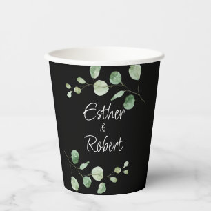 Classic Minimalist Eucalyptus Black Wedding Paper Cups