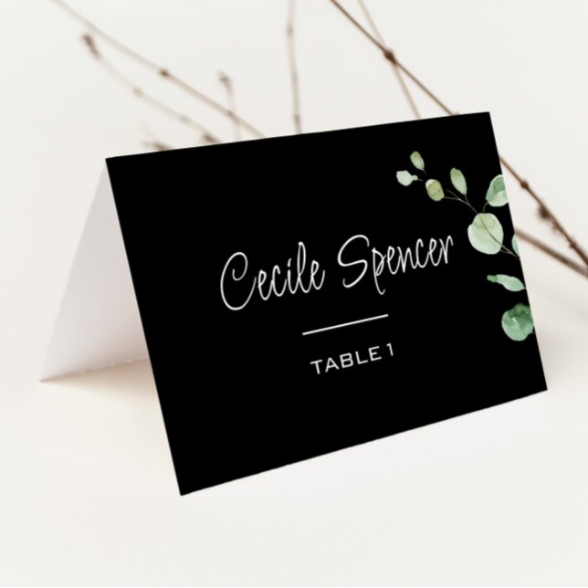 Classic Minimalist Eucalyptus Black Wedding   Place Card (Creator Uploaded)