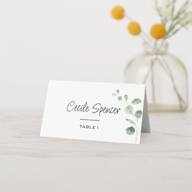 Classic Minimalist Eucalyptus Formal Wedding  Place Card (Front)