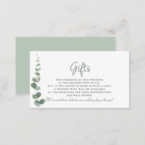 Classic Minimalist Eucalyptus Wedding Gifts  Enclosure Card