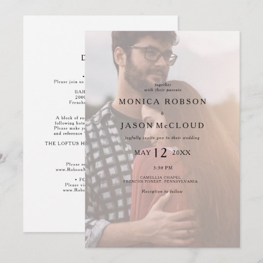 Classic Minimalist Faded Photo All In One Wedding Invitation | Zazzle.com