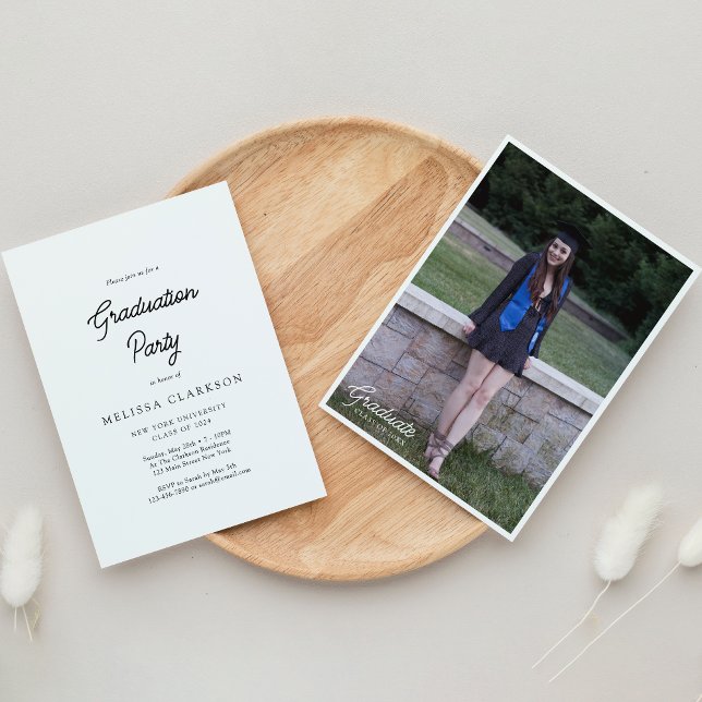 Classic Minimalist Formal Photo Graduation Party Invitation (Creator Uploaded)