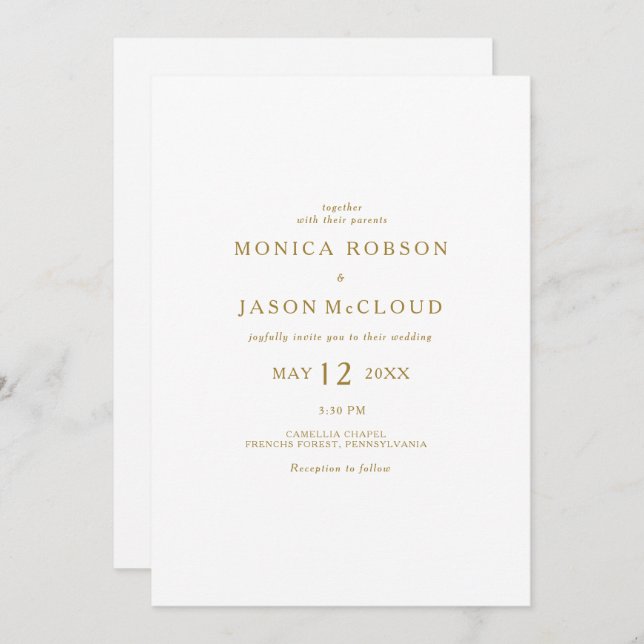 Classic Minimalist Gold All In One Wedding Invitation (Front/Back)