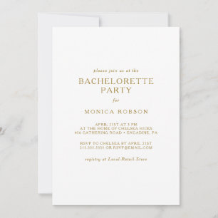 Classic Minimalist Gold Bachelorette Party Invitation