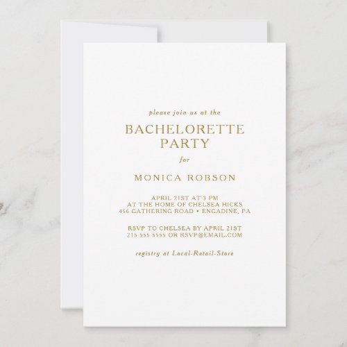 Classic Minimalist Gold Bachelorette Party Invitation