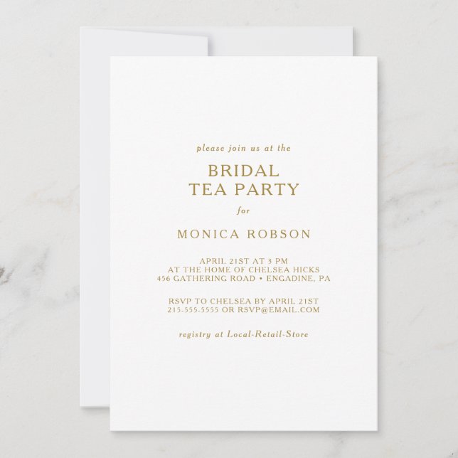 Classic Minimalist Gold Bridal Tea Party Invitation (Front)