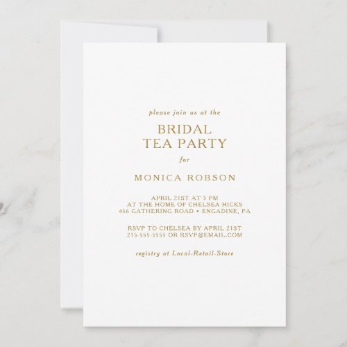 Classic Minimalist Gold Bridal Tea Party Invitation