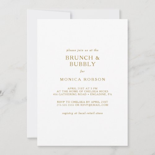 Classic Minimalist Gold Brunch and Bubbly Shower Invitation