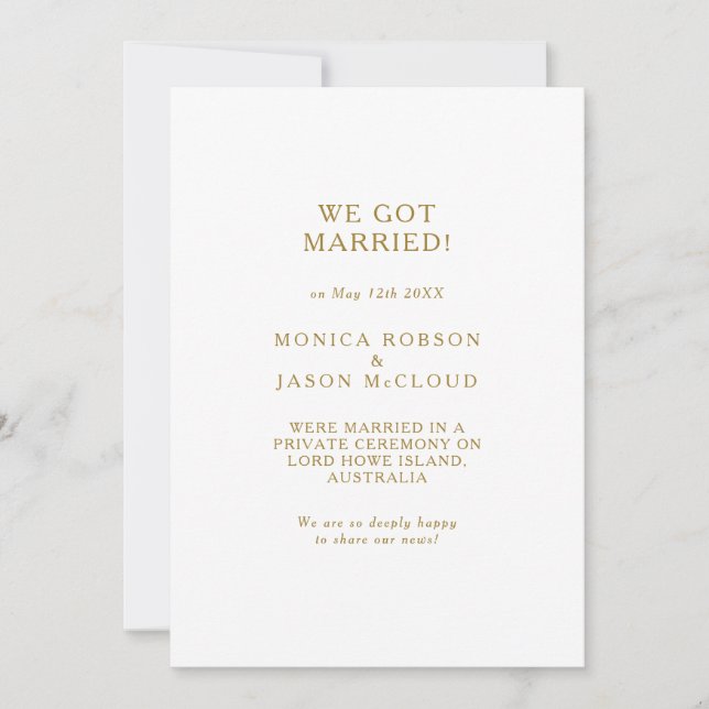 Classic Minimalist Gold Elopement Announcement (Front)