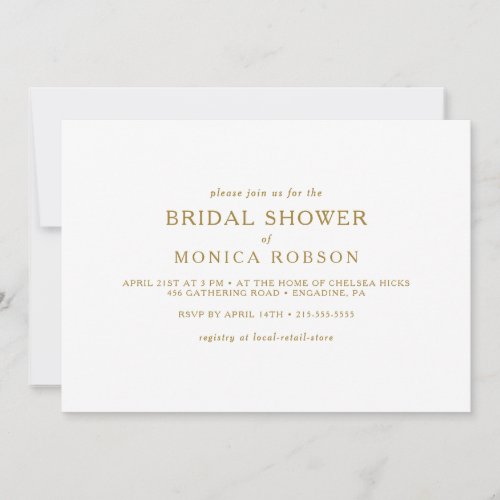 Classic Minimalist Gold Horizontal Bridal Shower Invitation