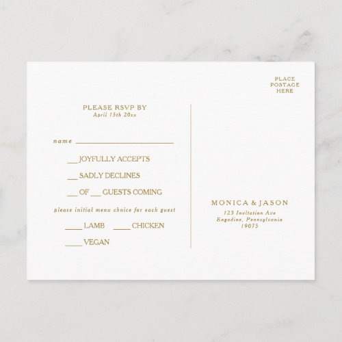 Classic Minimalist Gold Menu Choice RSVP Card