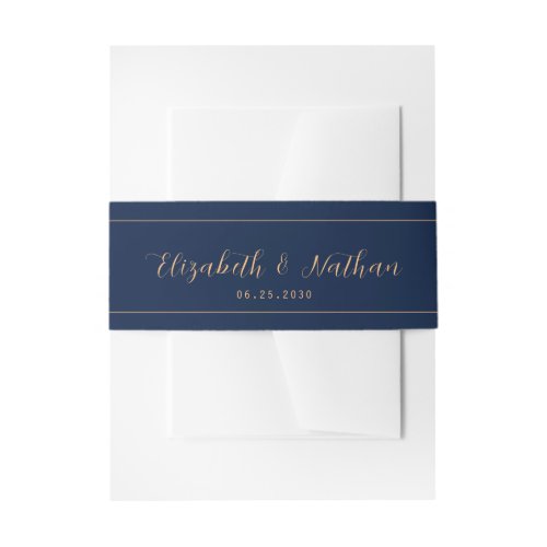 Classic Minimalist Gold Navy blue Wedding  Invitation Belly Band