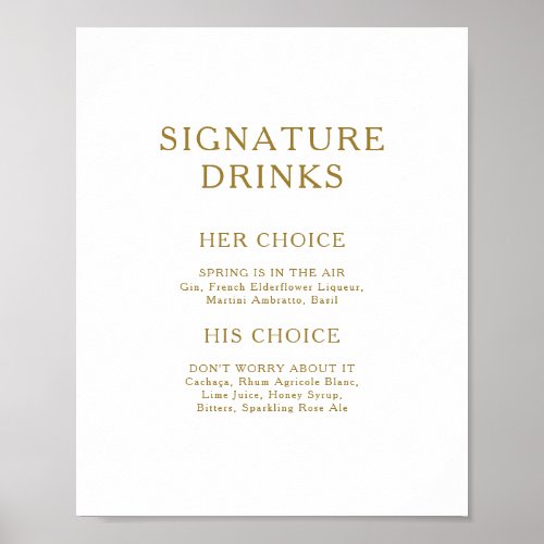 Classic Minimalist Gold Signature Drinks Sign