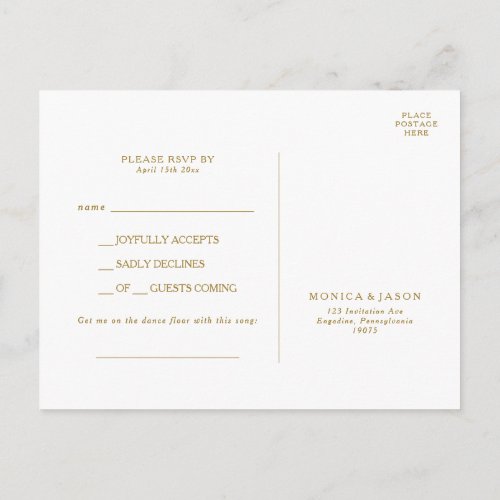 Classic Minimalist Gold Song Request RSVP Postcard