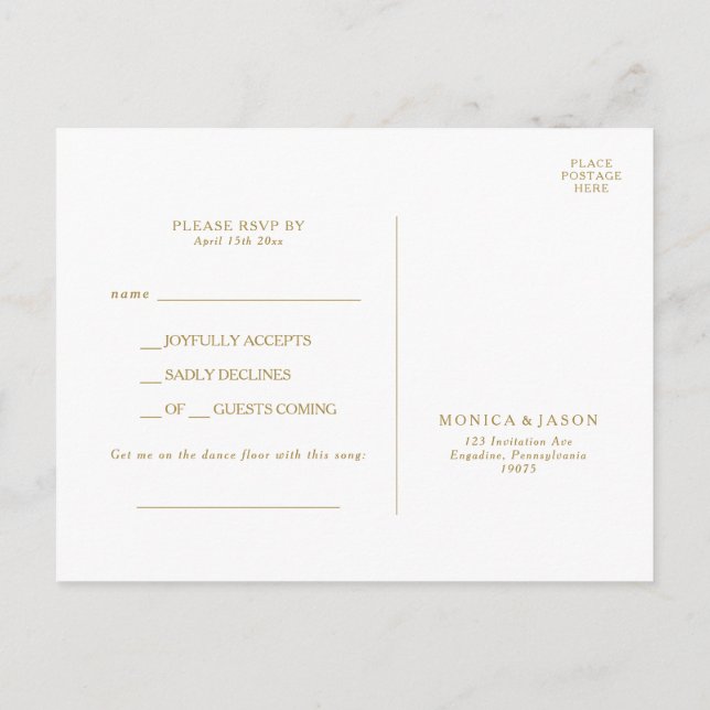 Classic Minimalist Gold Song Request RSVP Postcard (Back)