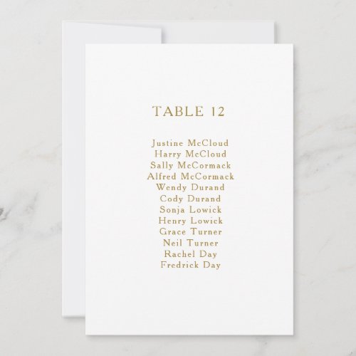 Classic Minimalist Gold Table Number Seating Chart