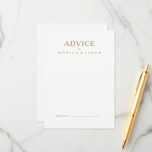 Classic Minimalist Gold Wedding Advice Card