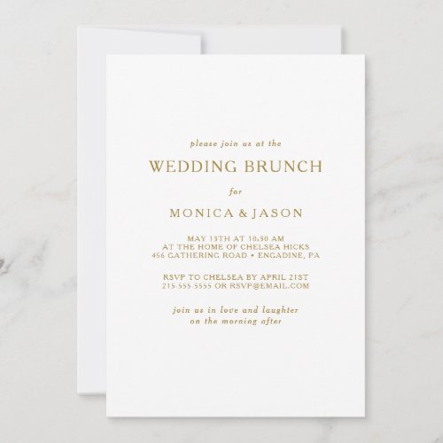 Classic Minimalist Gold Wedding Brunch Invitation