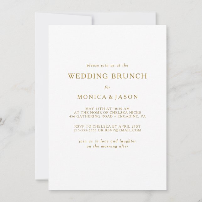 Classic Minimalist Gold Wedding Brunch Invitation (Front)