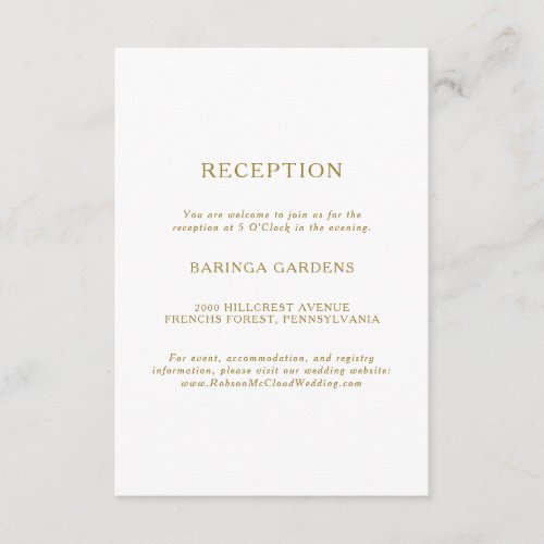 Classic Minimalist Gold Wedding Reception Card