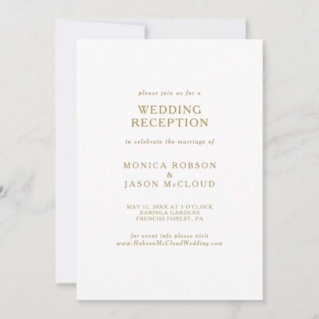 Classic Minimalist Gold Wedding Reception Invitation (Front)