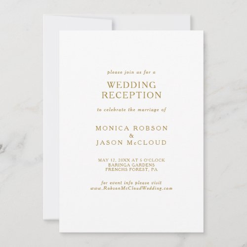 Classic Minimalist Gold Wedding Reception Invitation