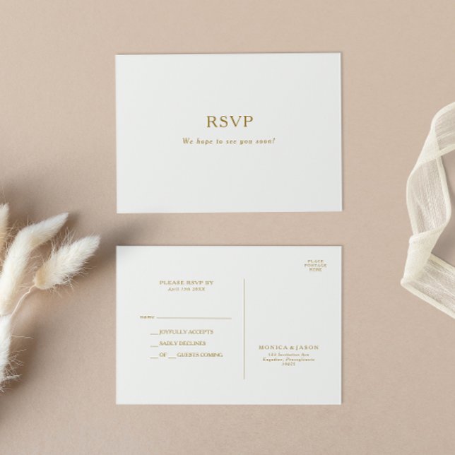 Classic Minimalist Gold Wedding RSVP Postcard (Creator Uploaded)