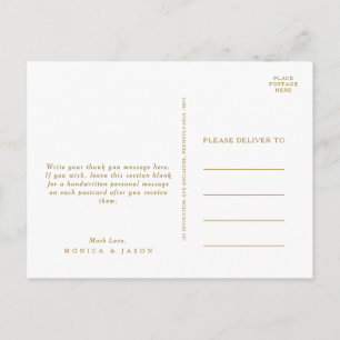 Classic Minimalist Gold Wedding Thank You Postcard