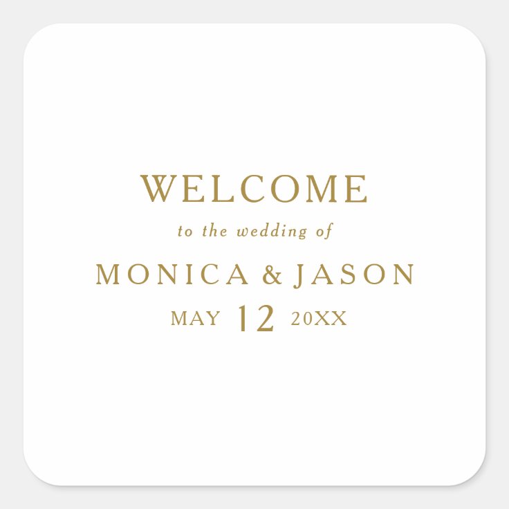 Classic Minimalist Gold Wedding Welcome Square Sticker | Zazzle