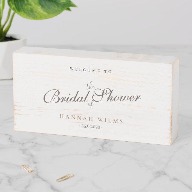 Classic Minimalist Golden Bridal Shower Welcome Wooden Box Sign (In Situ Horizontal)