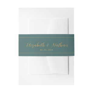 Classic Minimalist Green & Gold Wedding  Invitation Belly Band