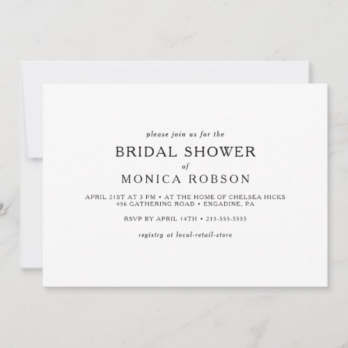 Classic Minimalist Horizontal Bridal Shower Invitation