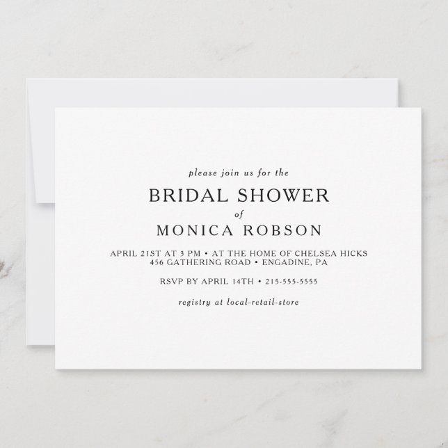 Classic Minimalist Horizontal Bridal Shower Invitation (Front)