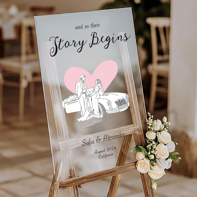 Classic Minimalist Line Art Wedding Welcome Acrylic Sign (Acrylic Wedding Sign)