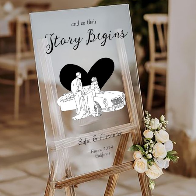 Classic Minimalist Line Art Wedding Welcome Acrylic Sign (Acrylic Wedding Sign)