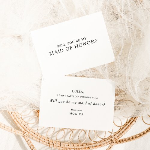 Classic Minimalist Maid of Honor Proposal Card