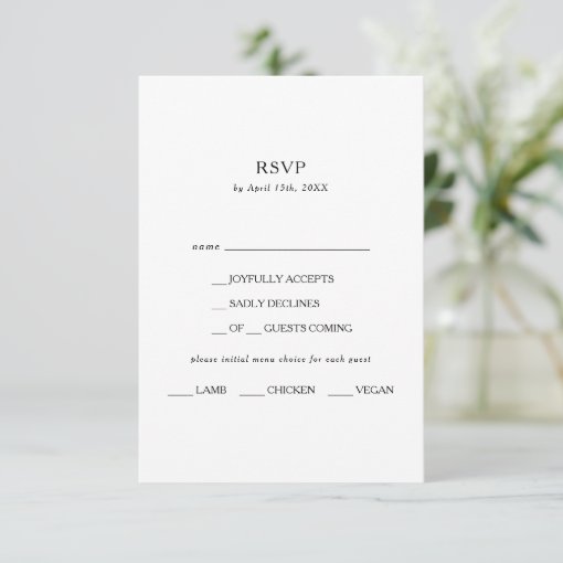 Classic Minimalist Menu Choice RSVP Card | Zazzle