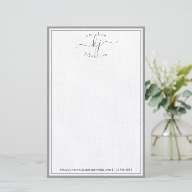Classic Minimalist Monogram Light Gray Frame Stationery (Standing Front)