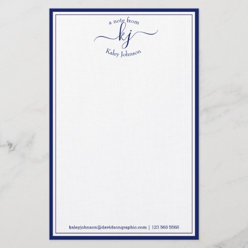 Classic Minimalist Monogram Script Navy Frame Stationery