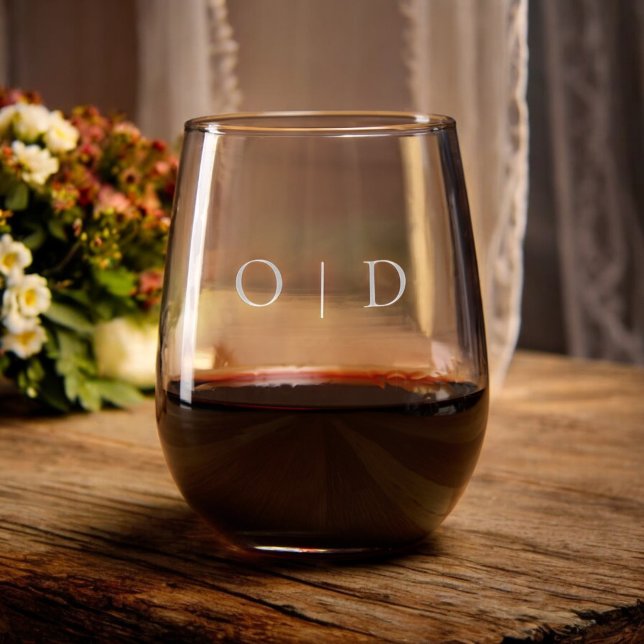 Classic Minimalist Monogram Wedding Elegant Stemless Wine Glass (Creator Uploaded)