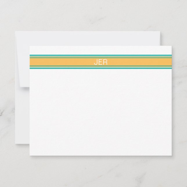 Classic Minimalist Monogrammed Simple Yellow Green Note Card (Front)