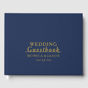 Classic Minimalist Navy Blue Gold Guest Book