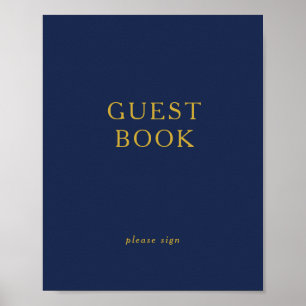 Classic Minimalist Navy Blue Gold Guest Book Sign