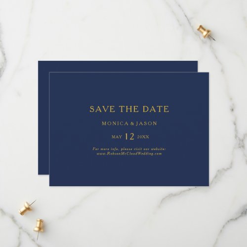 Classic Minimalist Navy Blue  Gold Horizontal Save The Date