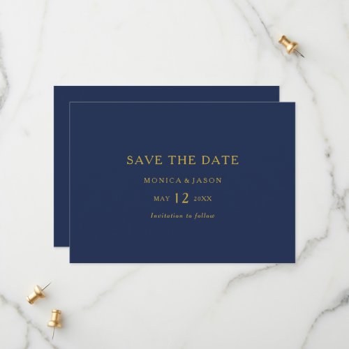 Classic Minimalist Navy Blue  Gold QR code Save The Date