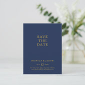 Classic Minimalist Navy Blue | Gold Save The Date Invitation Postcard (Standing Front)