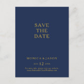 Classic Minimalist Navy Blue | Gold Save The Date Invitation Postcard (Front)